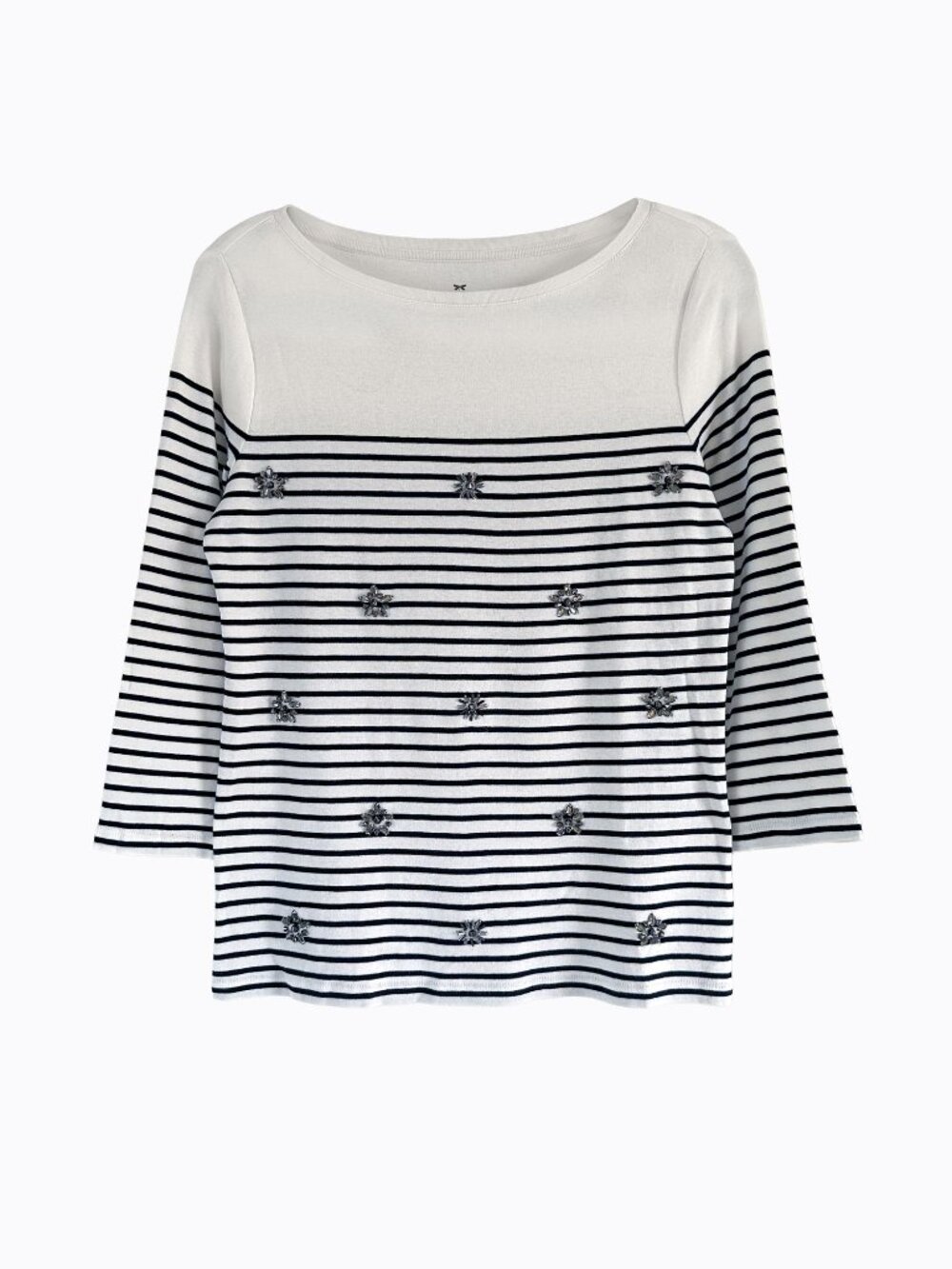 Talbots Breton Striped Top M Rhinestone Embellished Cotton Nautical Coastal Chic